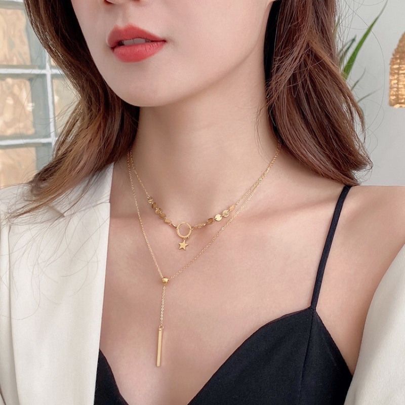 Kalung Titanium 2 Layer Premium Korea Fashion Style Trending