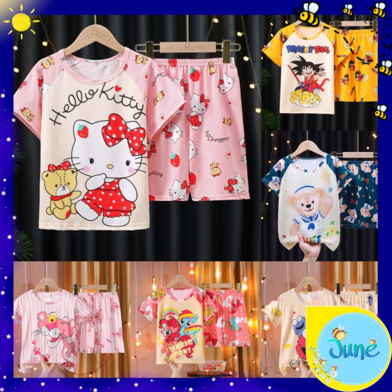 JUNECOLLECTIONS BAJU JUMPER PENDEK KAOS + CELANA BAJU ANAK SETELAN LENGAN PENDEK #595-600