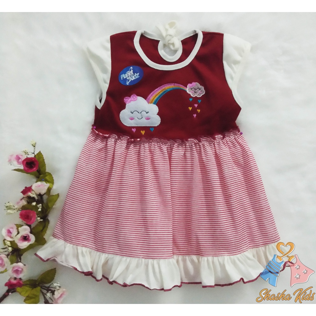 [L-010] Baju Bayi Perempuan/Dress Bayi Perempuan Planet Kids cantik motif pelangi lucu 0-6 bln