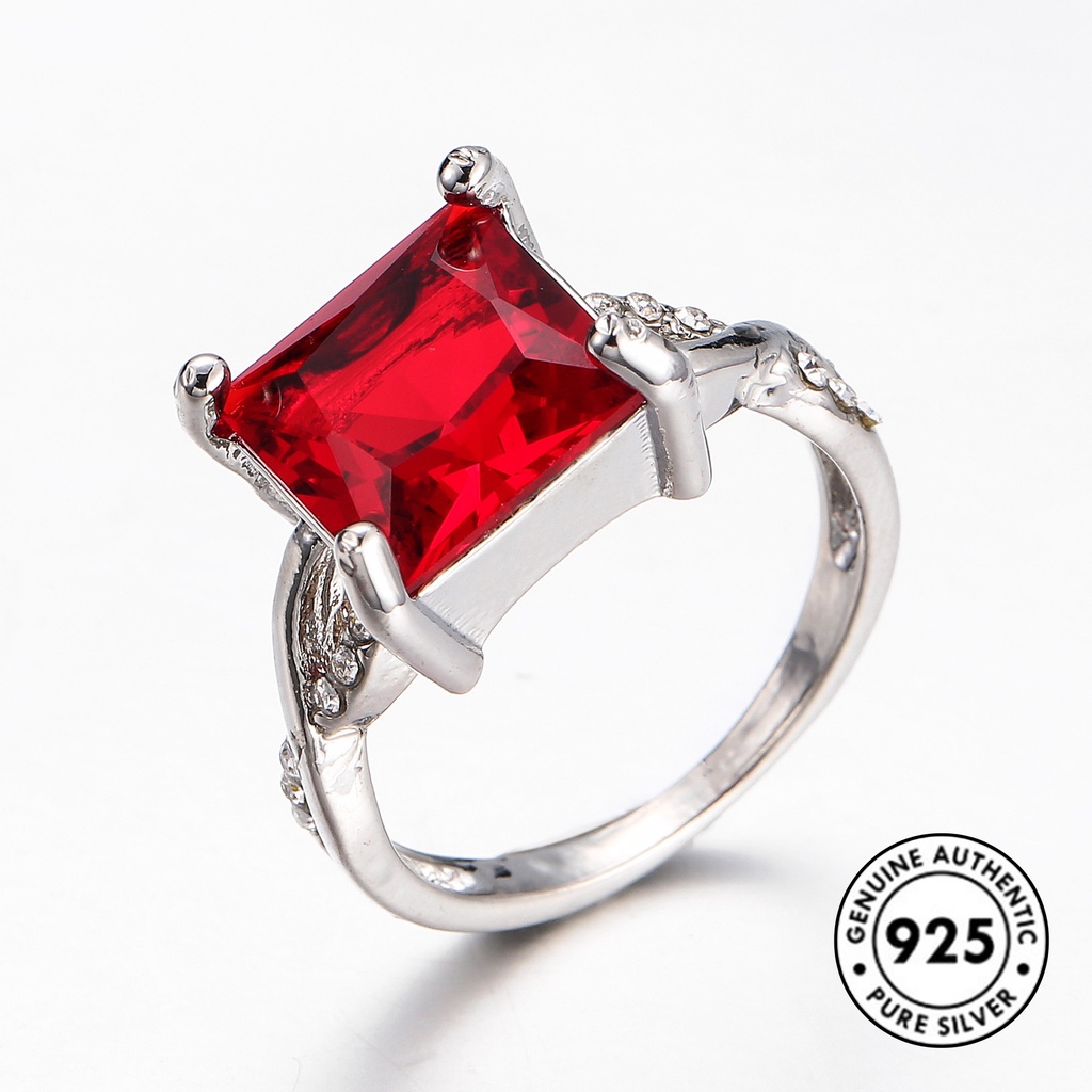 Cincin Ruby Persegi Bahan S925 Silver