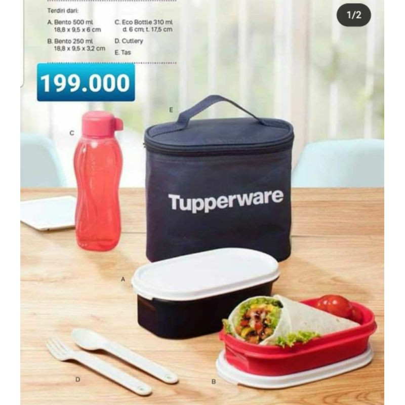 BENTO SET LUNCH BOX / TEMPAT MAKAN DAN BOTOL MINUM TUPPERWARE MURAHH