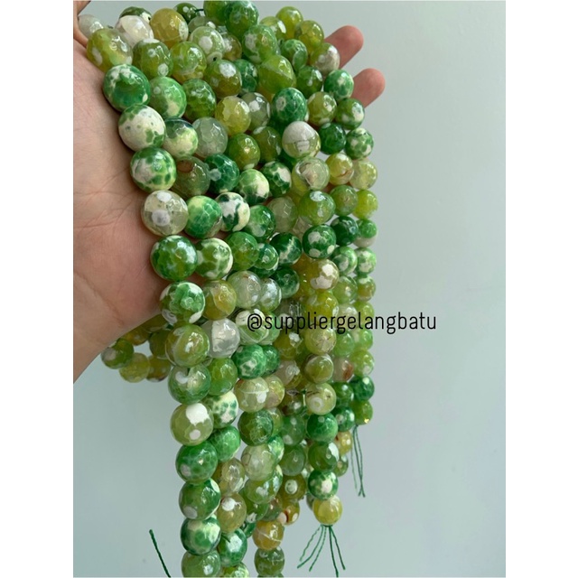 batu alam sodalite hijau serat FACETED 14mm cutting putih aksesoris