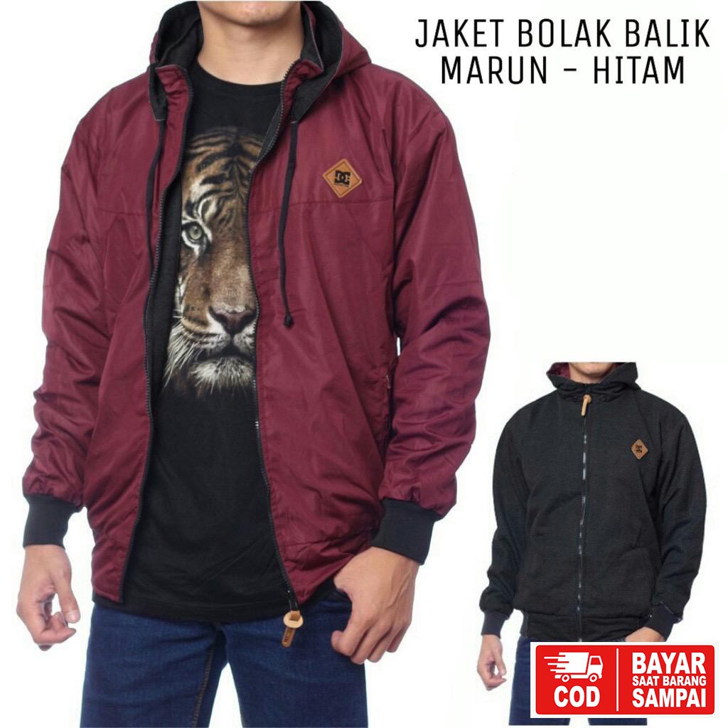 JAKET DC BOLAK BALIK / JAKET MOTOR / JAKET PARASUT HITAM-ABU-3