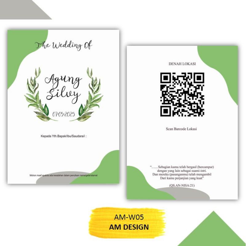

Undangan Pernikahan Simple Unik Murah Elegan Tema Watercolor Kertas Tebal - AM-W05 New