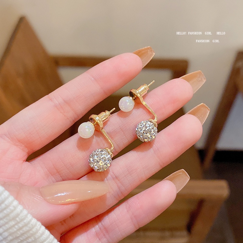 Anting Tusuk Bentuk Geometris Aksen Mutiara Bahan 925 silver