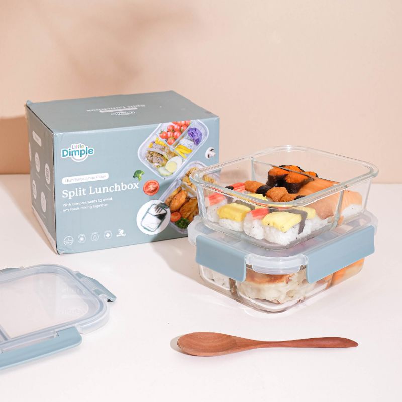 Little Dimple / Littledimple Split Lunch Box 2 grid / 3 grid / mixed grid / Kotak Bekal Bontot Makan Anak Kaca