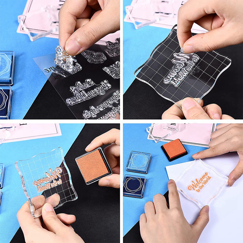 7 Pieces Clear Stamp Blocks, Acrylic Stamping Blocks Tools Set with Grid for Scrapbooking Crafts, Cards, Schedule Book