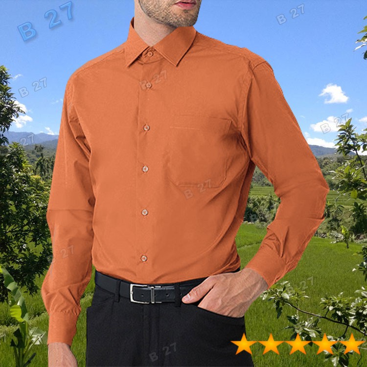 Kemeja DENVER B7 26 Baju Kerja Cowok Lengan Panjang Polos Merah Bata