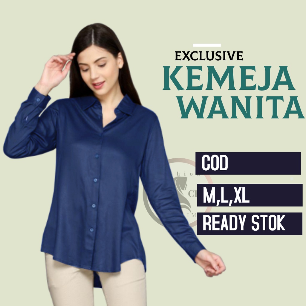 KEMEJA BLUSE PUTIH POLOS WANITA CEWEK LENGAN PANJANG MODERN KEKINIAN