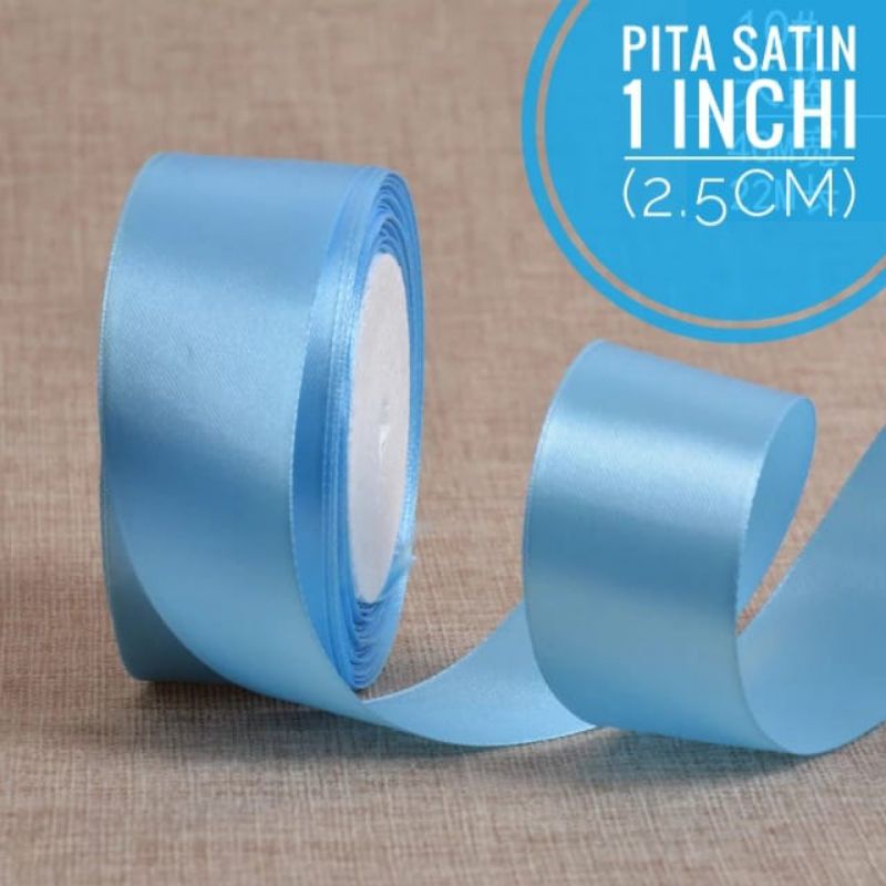

Pita Satin 2.5cm per roll 25 yard / Pita satin 1 inchi - Biru Muda