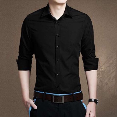 Kemeja pria [kemeja basic black OT] kemeja pria katun stretch hitam - Hitam, S terbaru lengan pendek