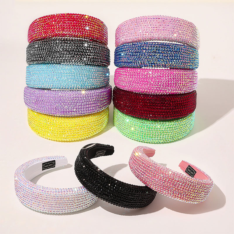 Luxury Women Shiny Full Colourful Crystal Rhinestone Wide-brimmed Sponge Headbands