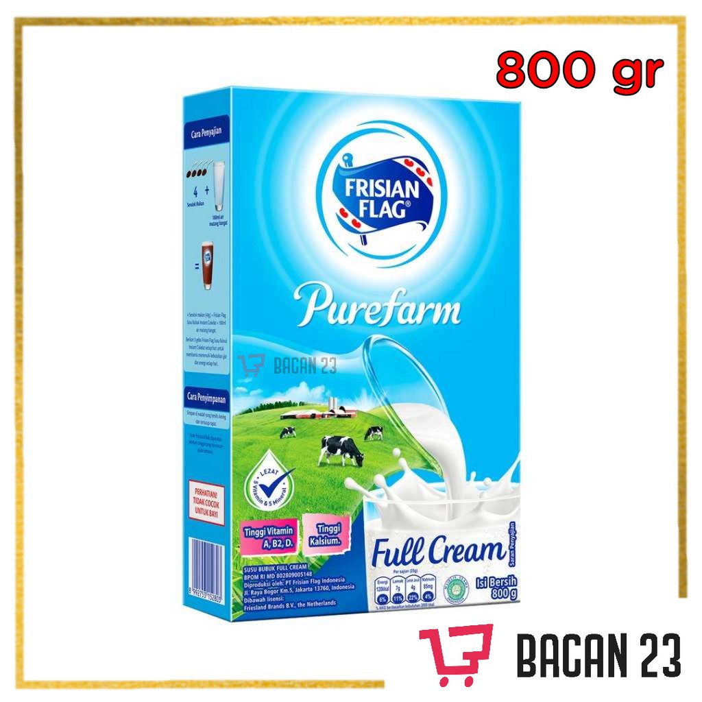 

Frisian Flag PureFarm Full Cream ( 800gr) / Susu Bendera / Susu Putih / Bacan 23 - Bacan23