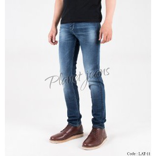 Celana Jeans Panjang Slimfit Pria bahan Denim Brand Local Original Blue Washed Slim Fit Cowok LAT11