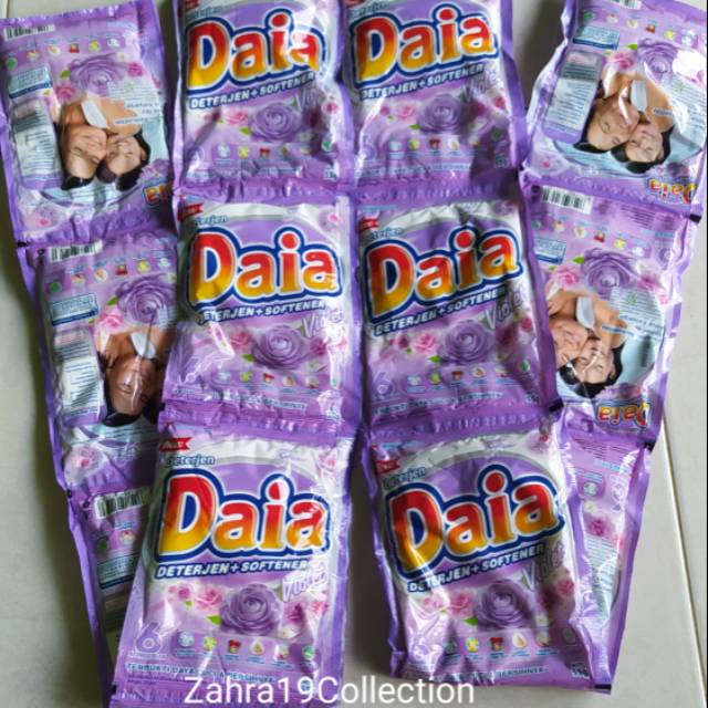

Daia Deterjen+Softener bubuk Violet 1renteng 6pcs netto 55gram