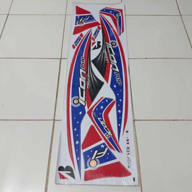 sticker motor striping variasi honda beat pop fi icon pop merah biru