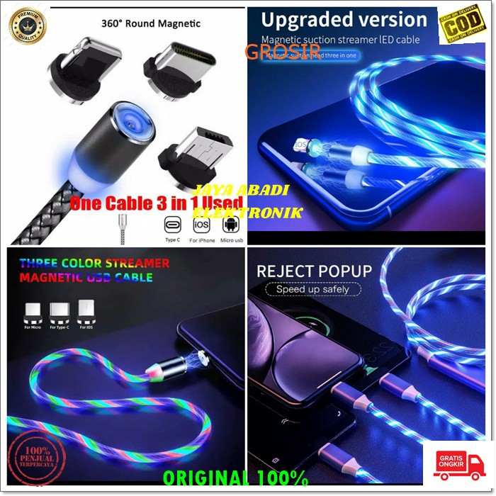 J211 KABEL DATA MAGNET 3IN LAMPU LED 3A JACK 3 JENIS CHARGER MAGNETIC SUPER FAST CHARGING MAGNETIK FASTER SPEED QUIC CAS UNIVERSAL BISA SEMUA JENIS HP YANG USBNYA SUPPORT DENGAN LAPISAN YANG KUAT DAN SUPER AWET DAN HARGA SANGAT TERJANGKAU