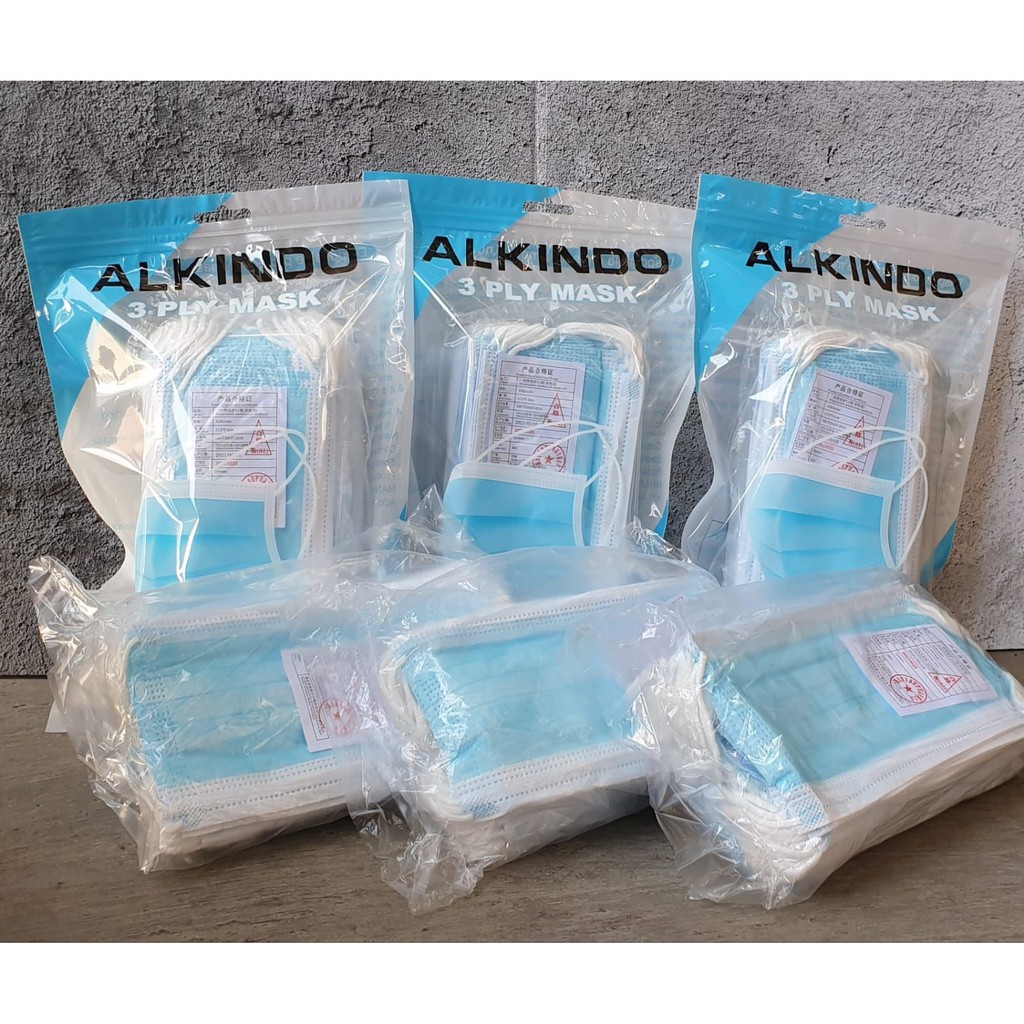 Masker Earloop 3 Ply Alkindo 1 Box Isi 50 Pcs