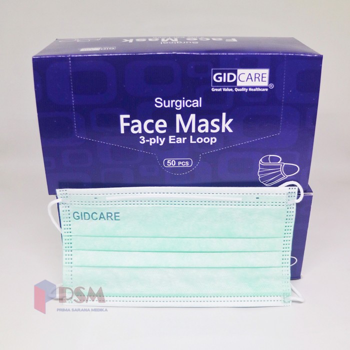 Masker 3ply Earloop Karet Gidcare / Surgical Face Mask Perbox isi 50pcs