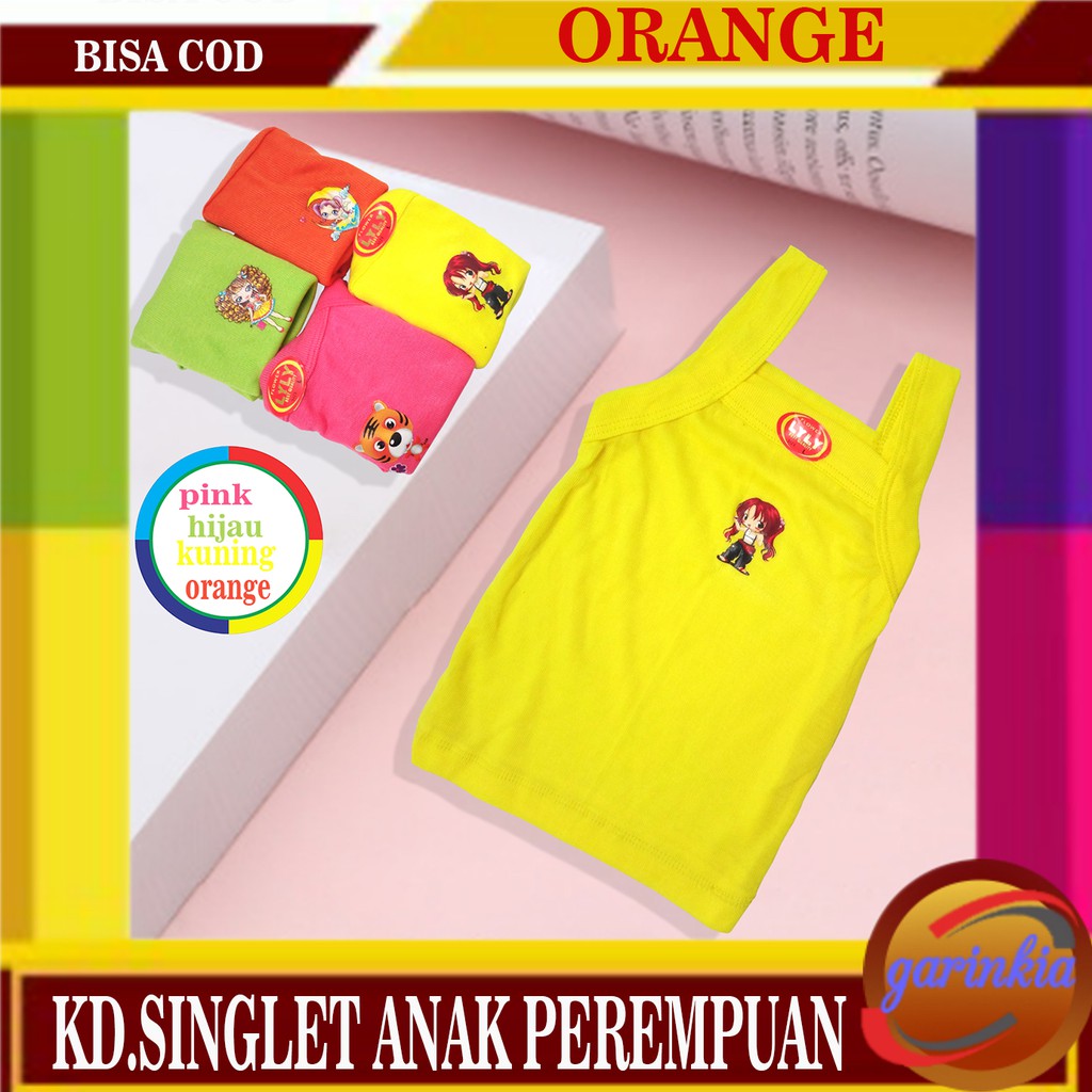 KAOS ANAK BAYI SINGLET PEREMPUAN WARNA MOTIF KARAKTER-orange
