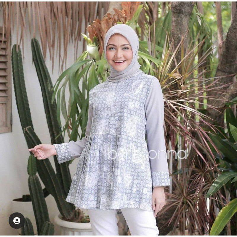 tey-17 Batik wanita ASJ SA HRB026 Kenongo Kemeja Tosca Pendek-Sonia silver