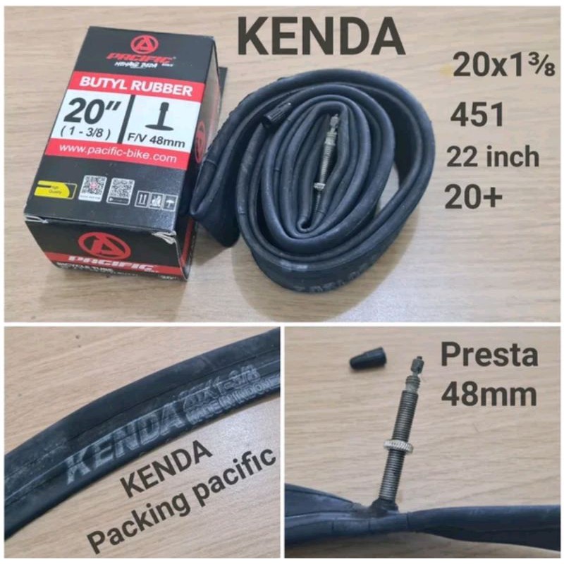 Ban dalam Sepeda Merk Kenda Packing Pacific Size Ukuran 20 x 1 3-8 Alias 22inch Alias 20 Plus 451 seli Mini velo