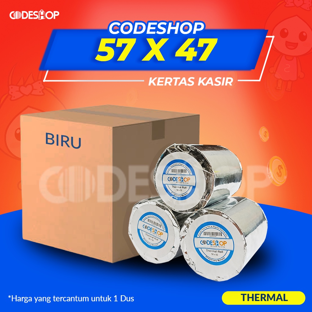 

1 DUS Kertas Thermal Biru 57 x 47 Struk Roll Printer Kasir 58mm