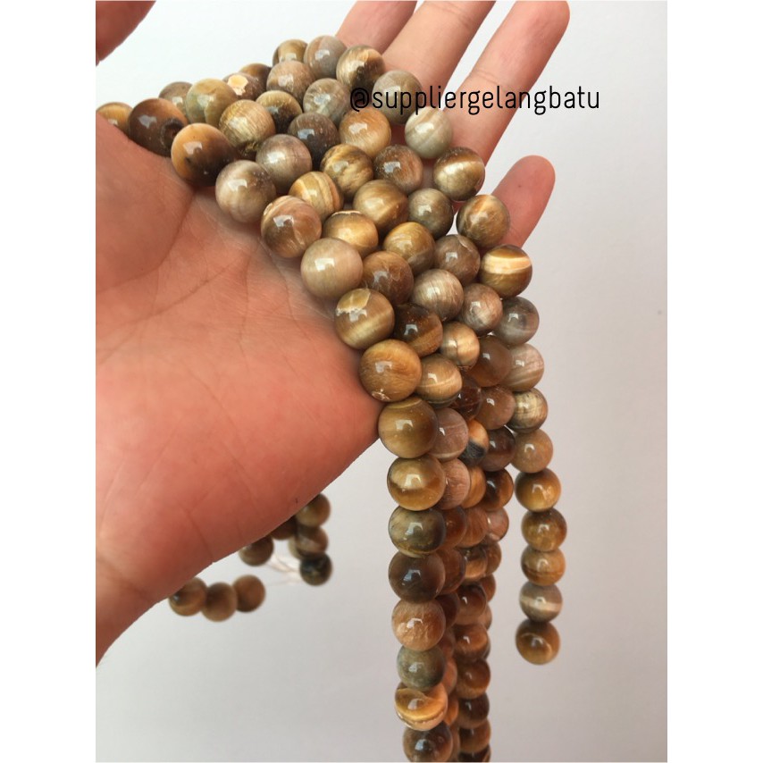 bahan gelang batu kalung yellow tiger eye premium grade 12mm kuning akik bacan kayu biduri sepah