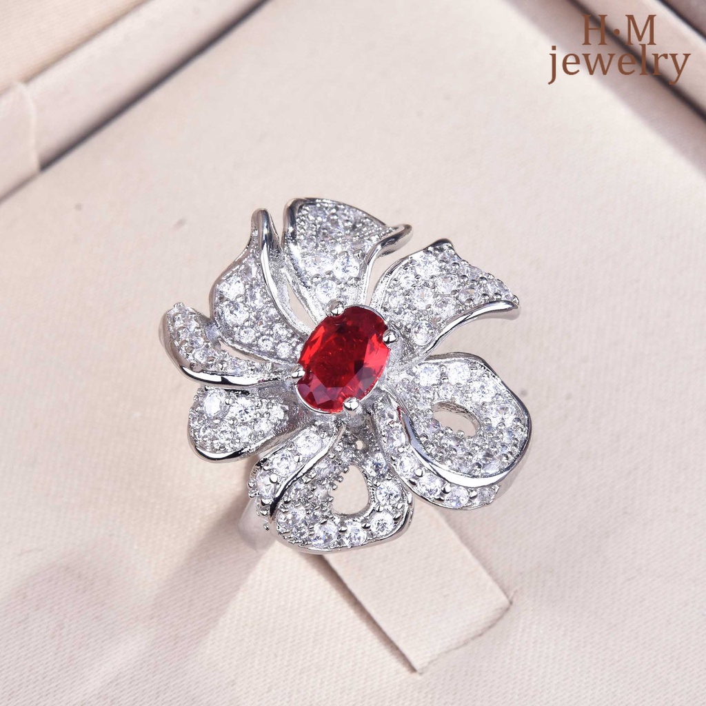 Cincin S925 Silver Ruby Micro-Inlaid Bentuk Kupu-Kupu Aksen Berlian Karbon Tinggi Butterfly