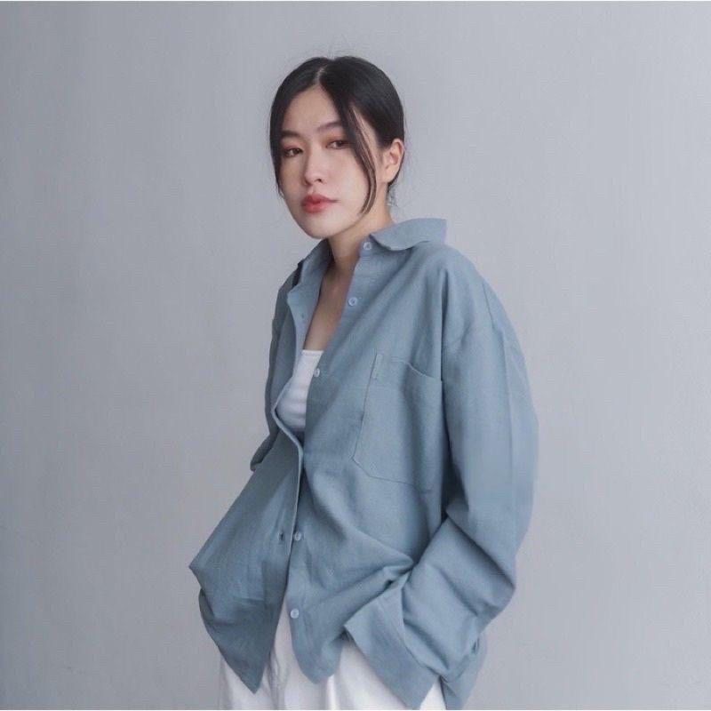 OLIVIA SHIRT KEMEJA OVERSIZE LINEN PREMIUM