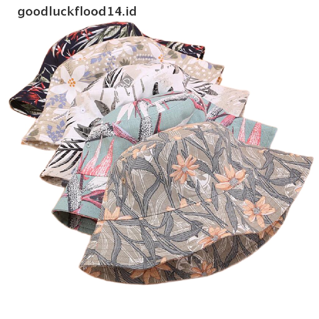 [OOID] Double Side Bucket Cute Flower Print Hat Fisherman Outdoor Sun Cap Hats Fashion ID