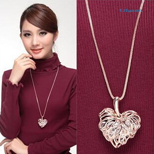 Kalung Rantai Panjang Model Hollow Bentuk Hati Untuk Wanita