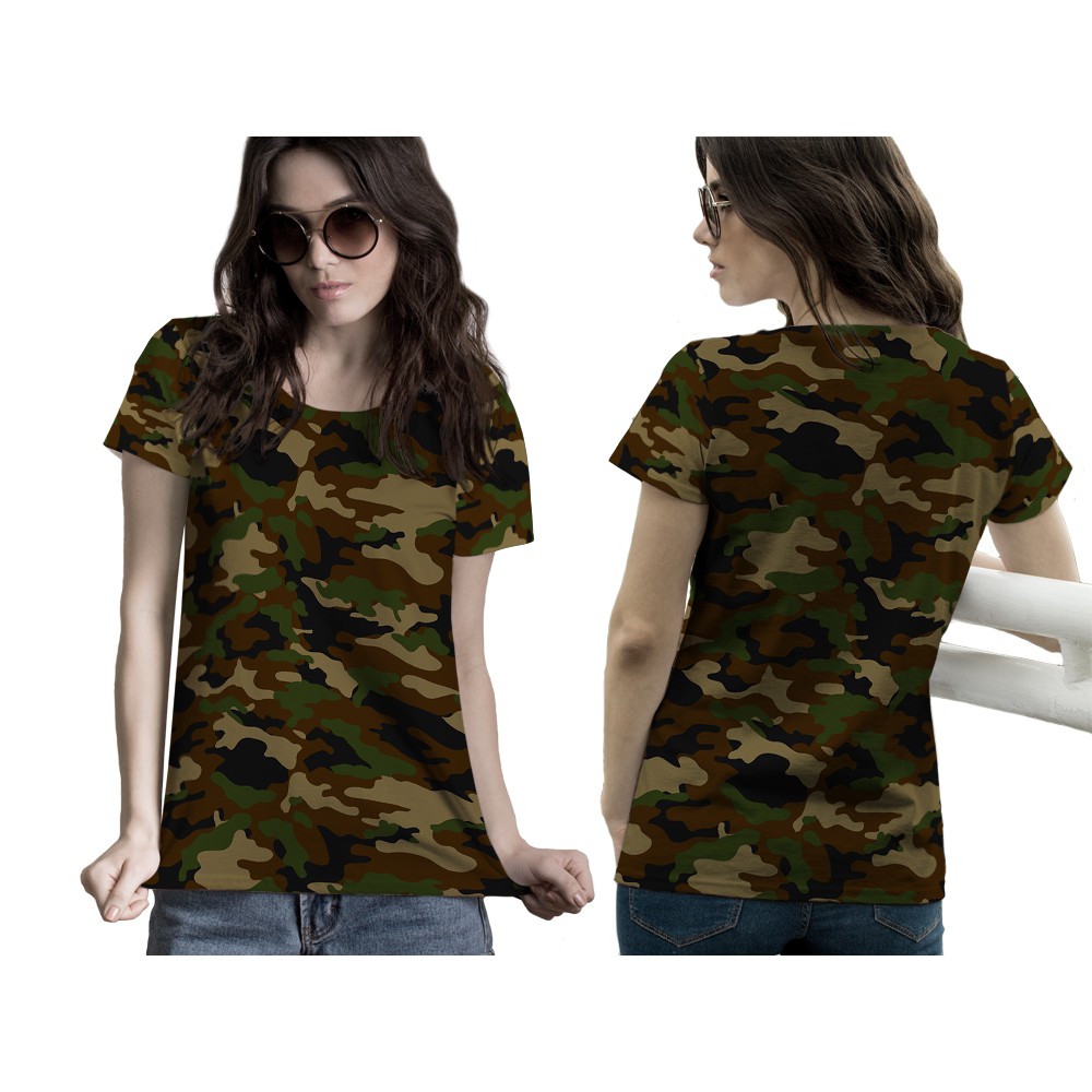 Kaos Loreng Army Wanita | Kaos Army Lengan Pendek | Kaos Army Loreng FullPrint