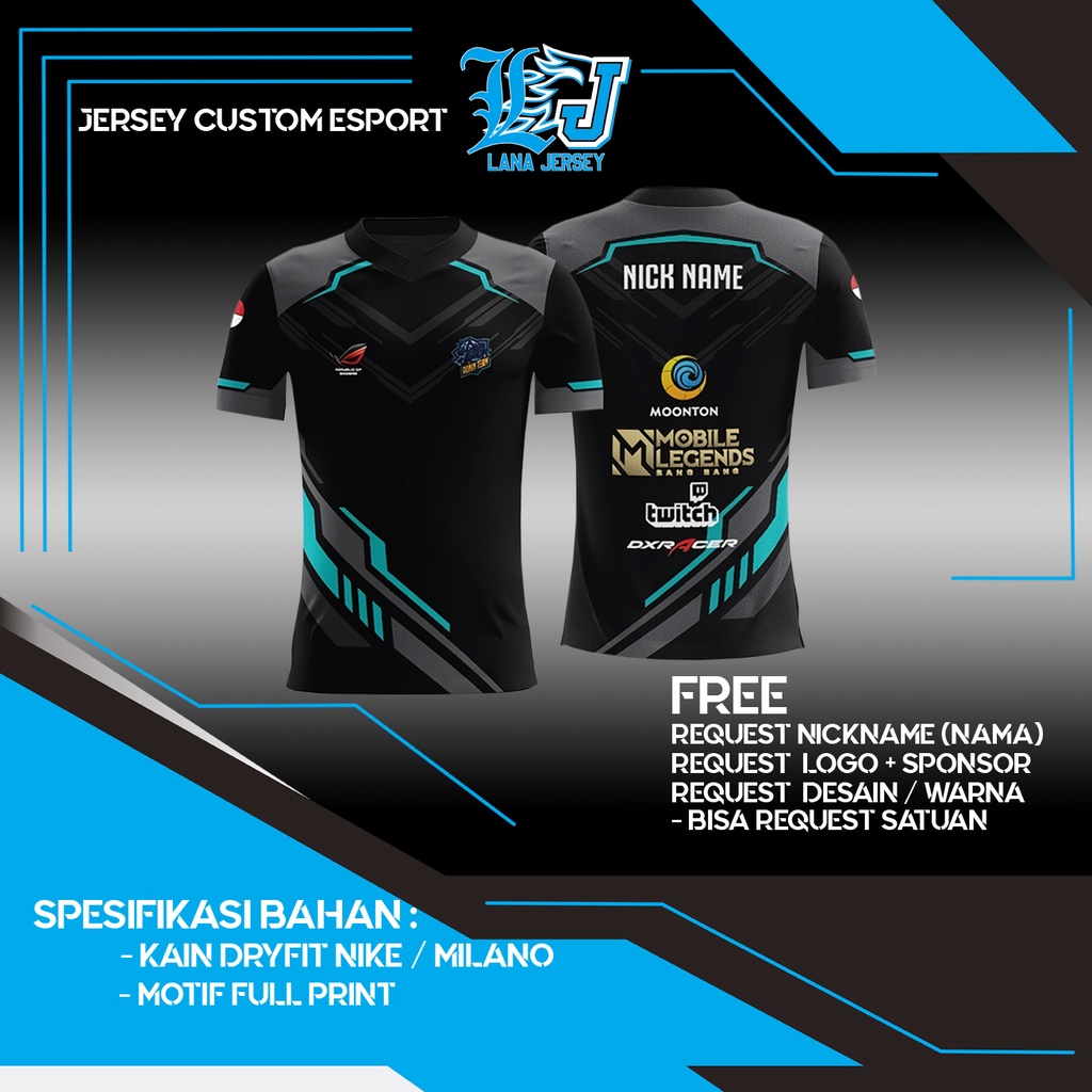 JERSEY BAJU KAOS GAMING CUSTOM SQUAD GUILD MOBILE LEGENDS ML FREEFIRE FF PUBG GRATIS REQUEST NICKNAM