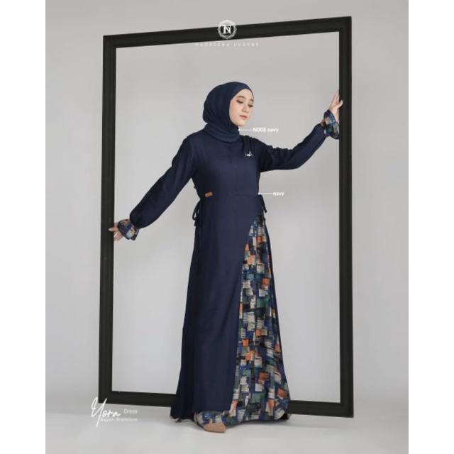 Yora Dress Nadheera Luxury - New Model   , Ready Stock  DRESS INCARAN MERTUA warna Navy  - Dress sup
