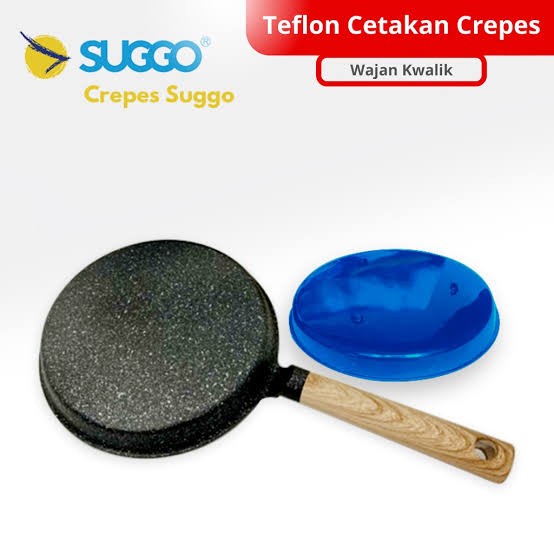 [Free Loyang] Suggo Crepes Maker 22 CM Gagang Kayu Wajan Kwalik Crepe Teflon Cetakan Kulit Lumpia Risoles Leker Anti Lengket