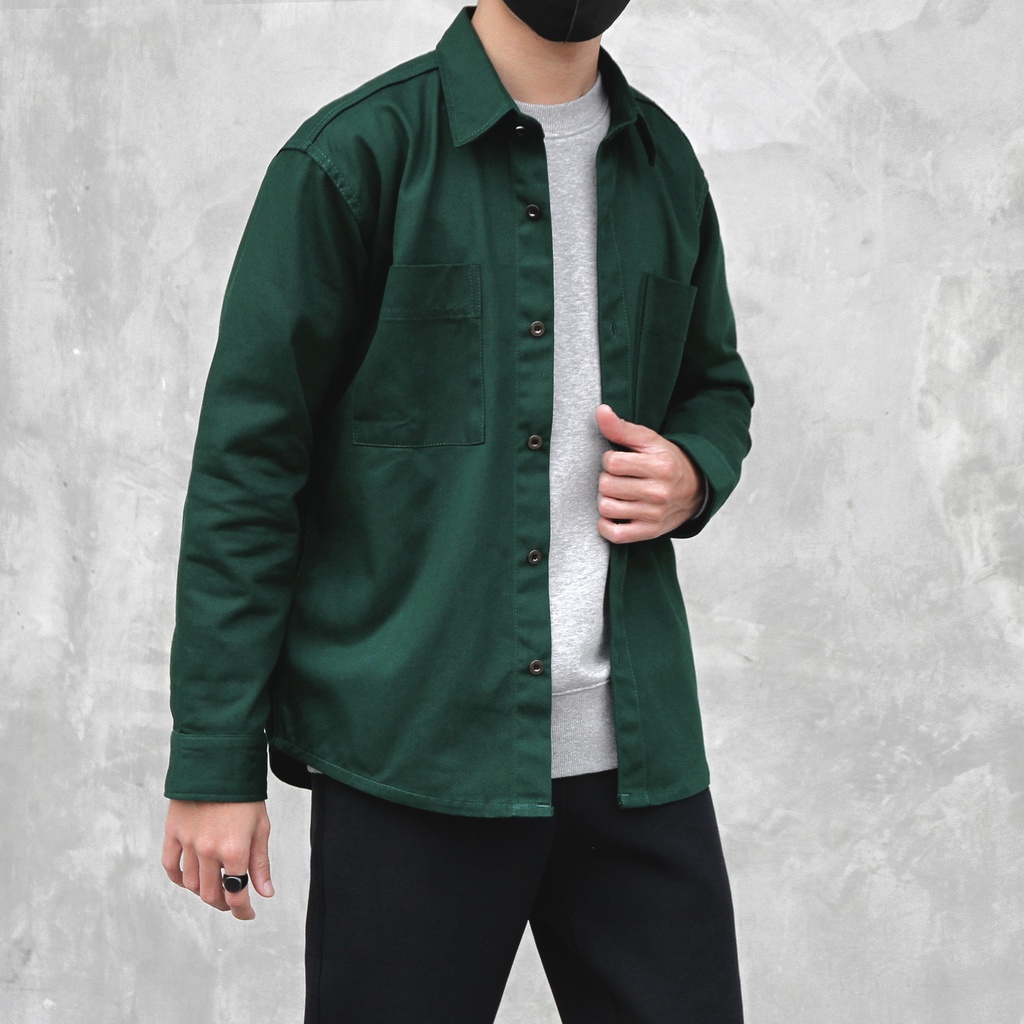 Juno Twill Overshirt Bottle Green [ Kemeja Luar Pria ]