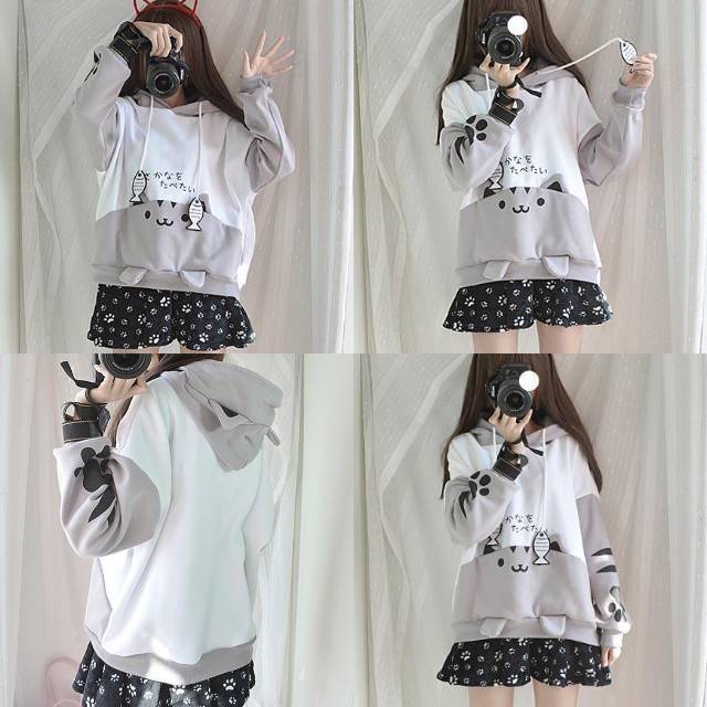 Japan Fish Cat Sweater Karakter Kucing Jaket Jepang Kawaii Lucu