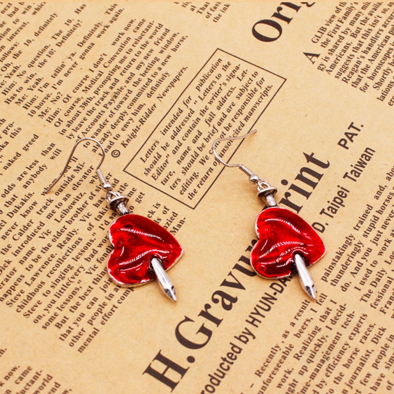 SIY  Goth Dark Sword Drop Earrings Wounded Heart Red Oil Drip Halloween Party Earrings for Women Fashion Jewelry Gifts