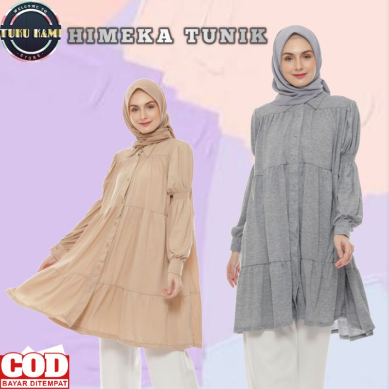 Atasan Tunik Jumbo Terbaru Fashion Muslim Wanita Baju Lengan Panjang Kasual Tunik Lengan Balon Tunik