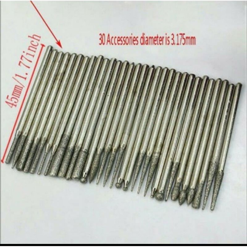 Mata Tuner Carbide Burr Set 30 pcs Diamond Pur Mini Grinder Ukir Kaca