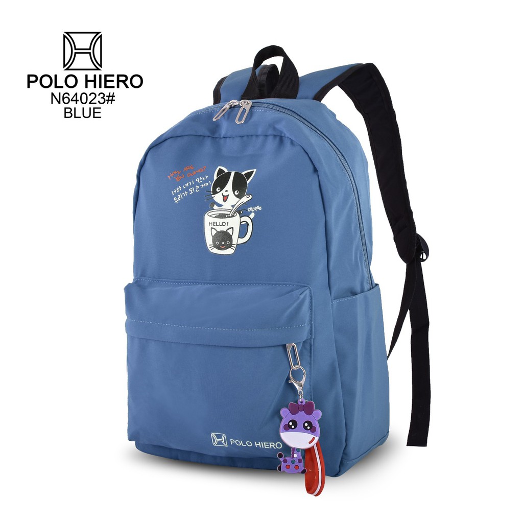 Tas Ransel Polo Hiero N64023 Tas Sekolah Kitty/Cat/Kucing Ransel Wanita (Free Gantungan Tas)