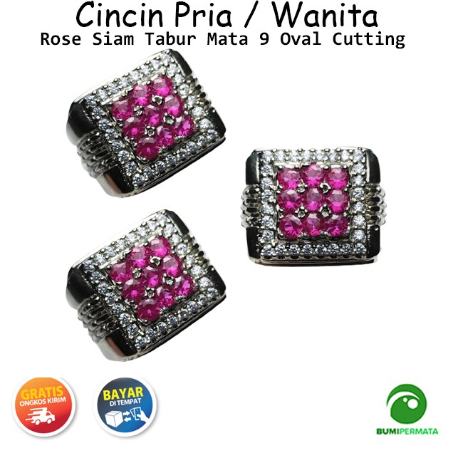 Cincin Batu Akik Pria Wanita Pink Rose Siam Tabur Mata 9