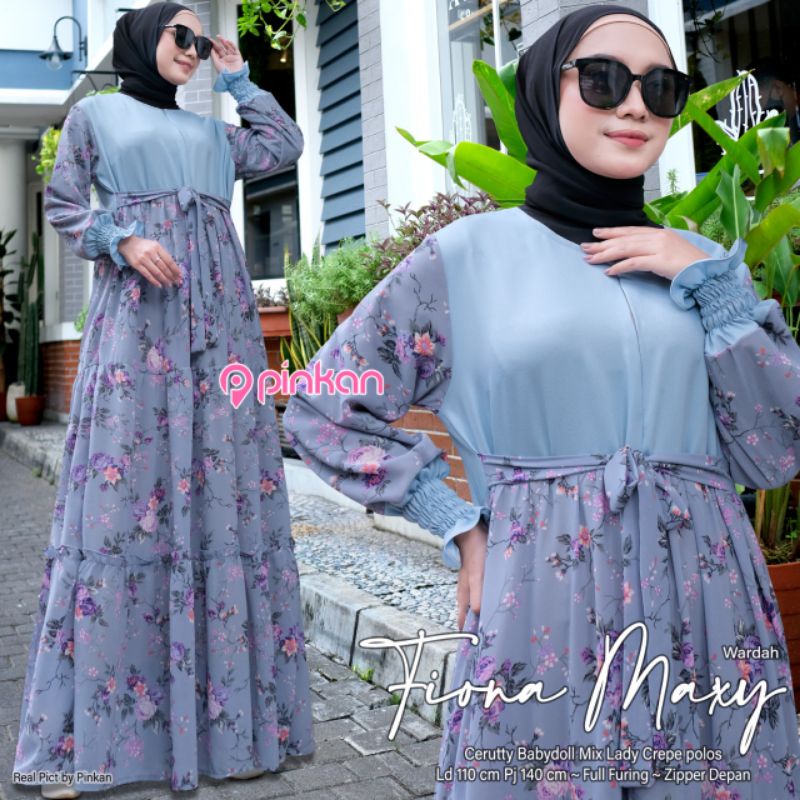 Fiona Maxy Gamis Ceruty babydoll LD 110 Ori pinkan termurah gamis motif bunga ceruty