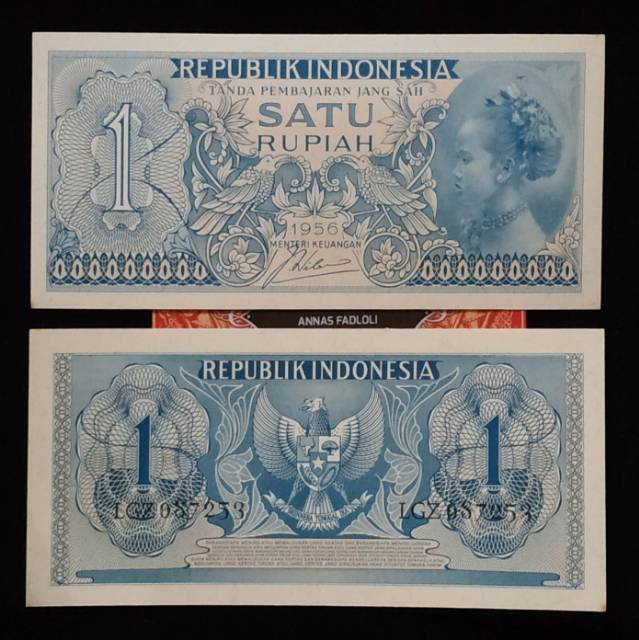 (Gress/Baru) 2 lembar set uang kuno 1 rupiah tahun 1956 sandang pangan dan 1961 suku bangsa