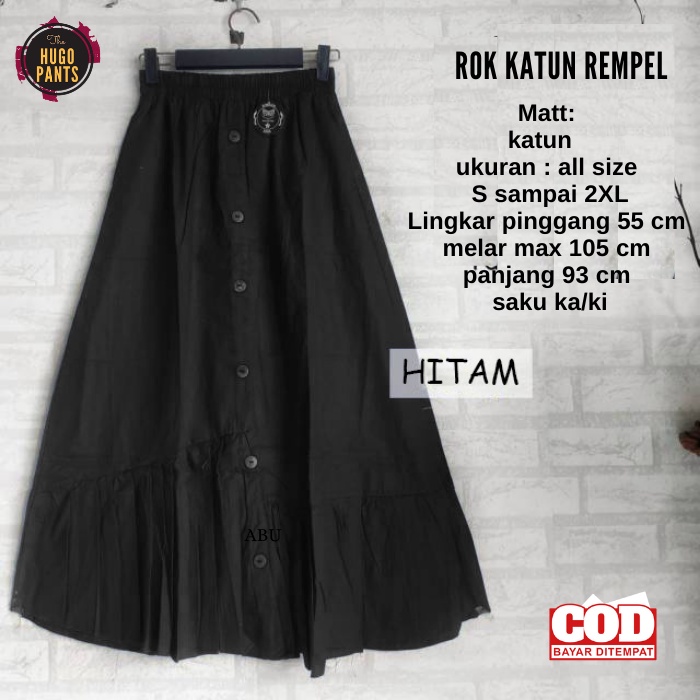 Rok Panjang Katun Rempel Kancing Depan Wanita Korean Style Cewek