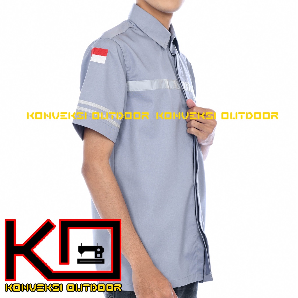 KEMEJA WEARPACK BAJU SAFETY K3 OUTDOOR INDOOR - Seragam Kemeja Kerja Lapangan Lengan Pendek Proyek Bangunan Tambang Alat Berat PLN Enginer Instalasi Mesin werpek sefti Scotlit Warna Abu Konveksi Outdoor