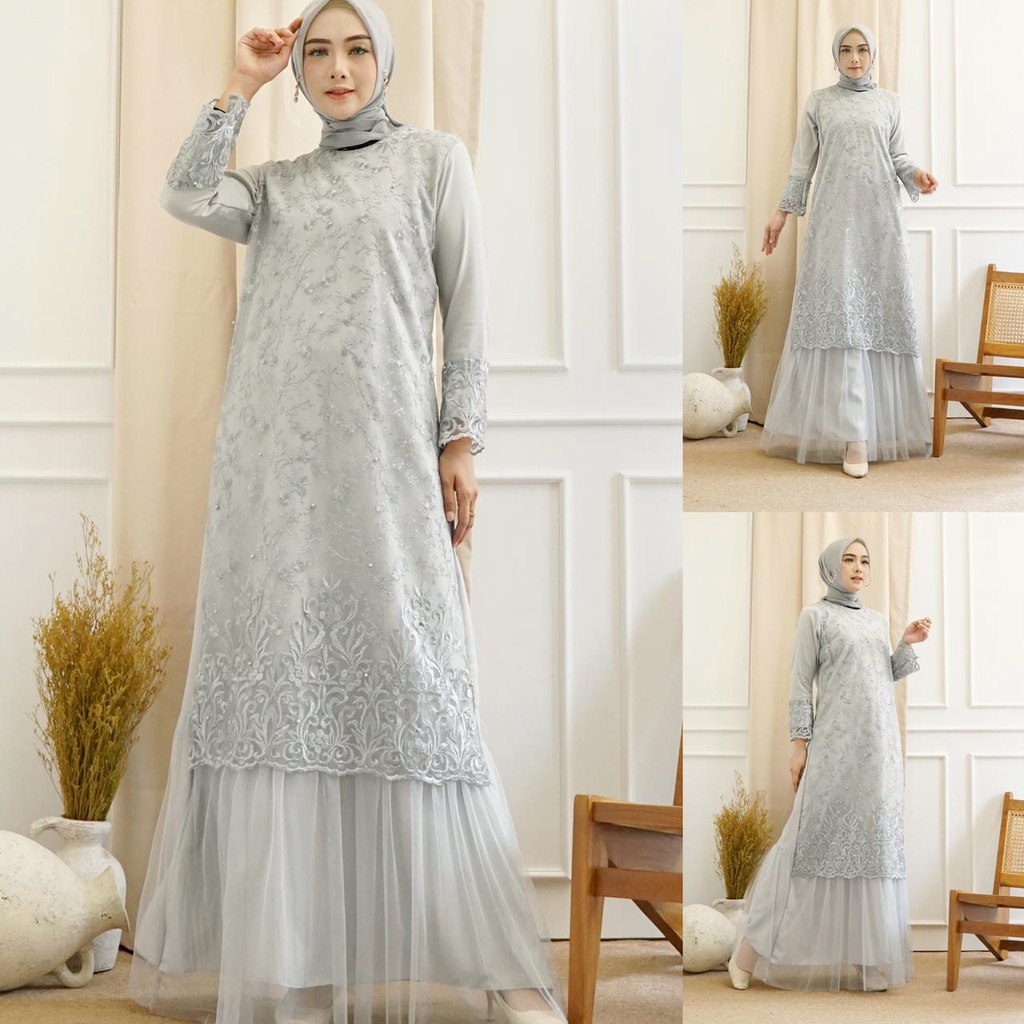 (Jamin RealPict)GAMIS NAZWA MAXI PESTA BRUKAT TILLE / GAMIS BROKAT TILE / GAMIS KONDANGAN / GAMIS LEBARAN / MAXI DRESS MUSLIM / FASHION MUSLIM / LONGDRESS BRUKAT TULLE / GAMIS SIZE M L XL