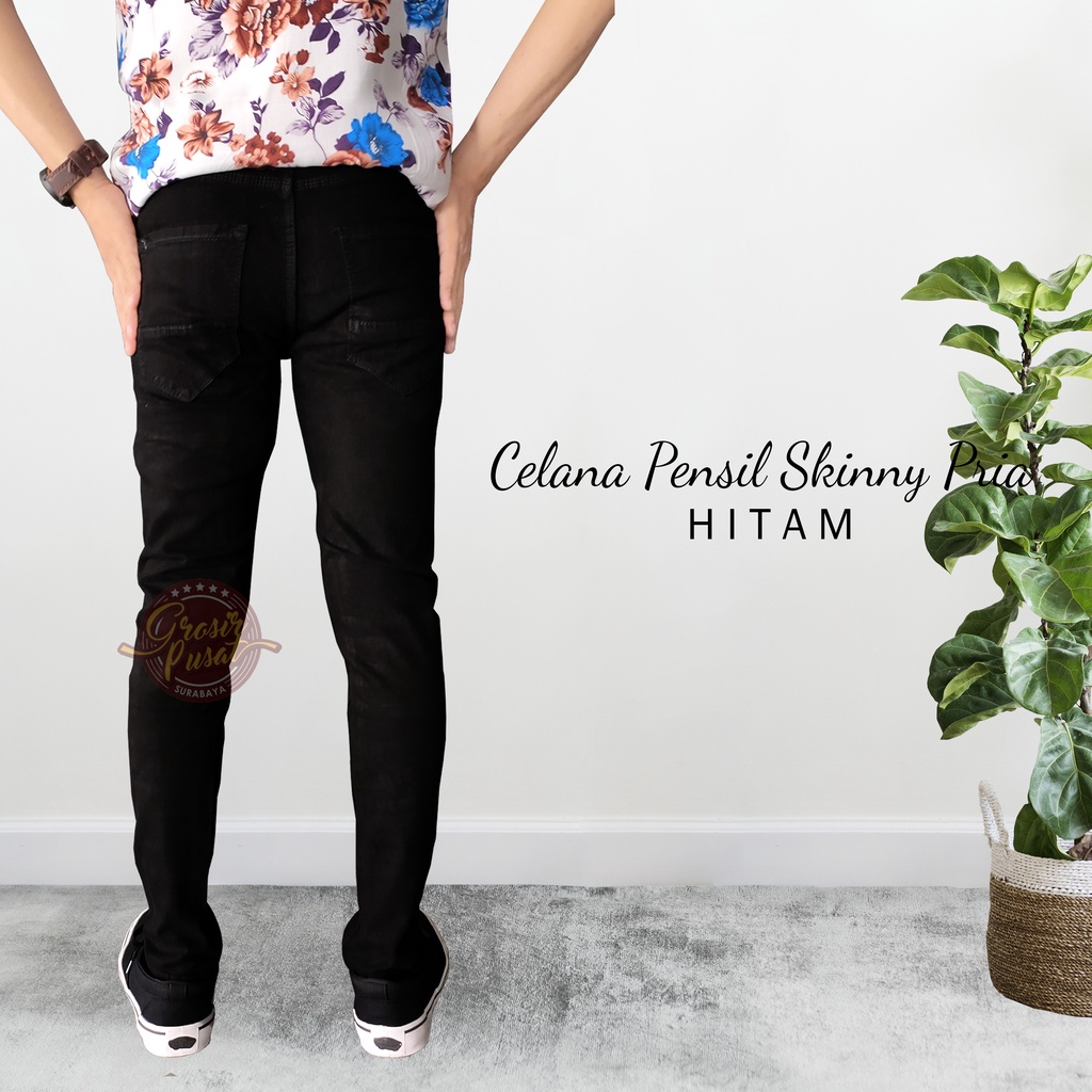 Celana Jeans Pria Pensil Skinny Hitam 27 - 38