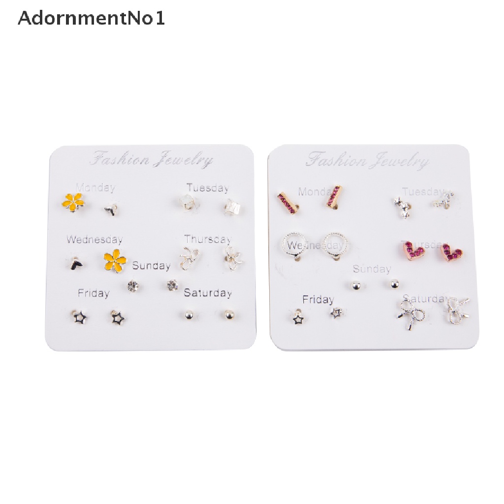 (AdornmentNo1) 6-7 Pasang / set Anting Tusuk Motif Hati / Daun Aksen Kristal / Berlian Imitasi Untuk Perhiasan Wanita